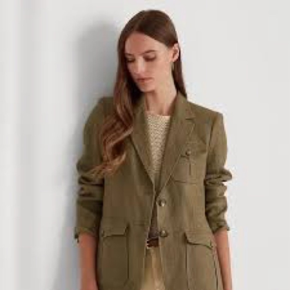 Ralph Lauren herringbone Olive Green Women's Blazer linen
